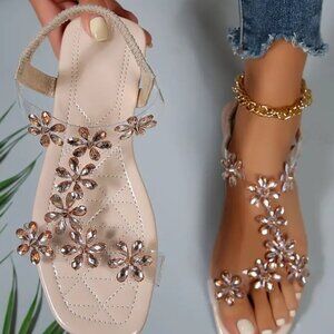 Glittering Summer Rhinestone Butterfly Flat Sandals Women Various Sizes